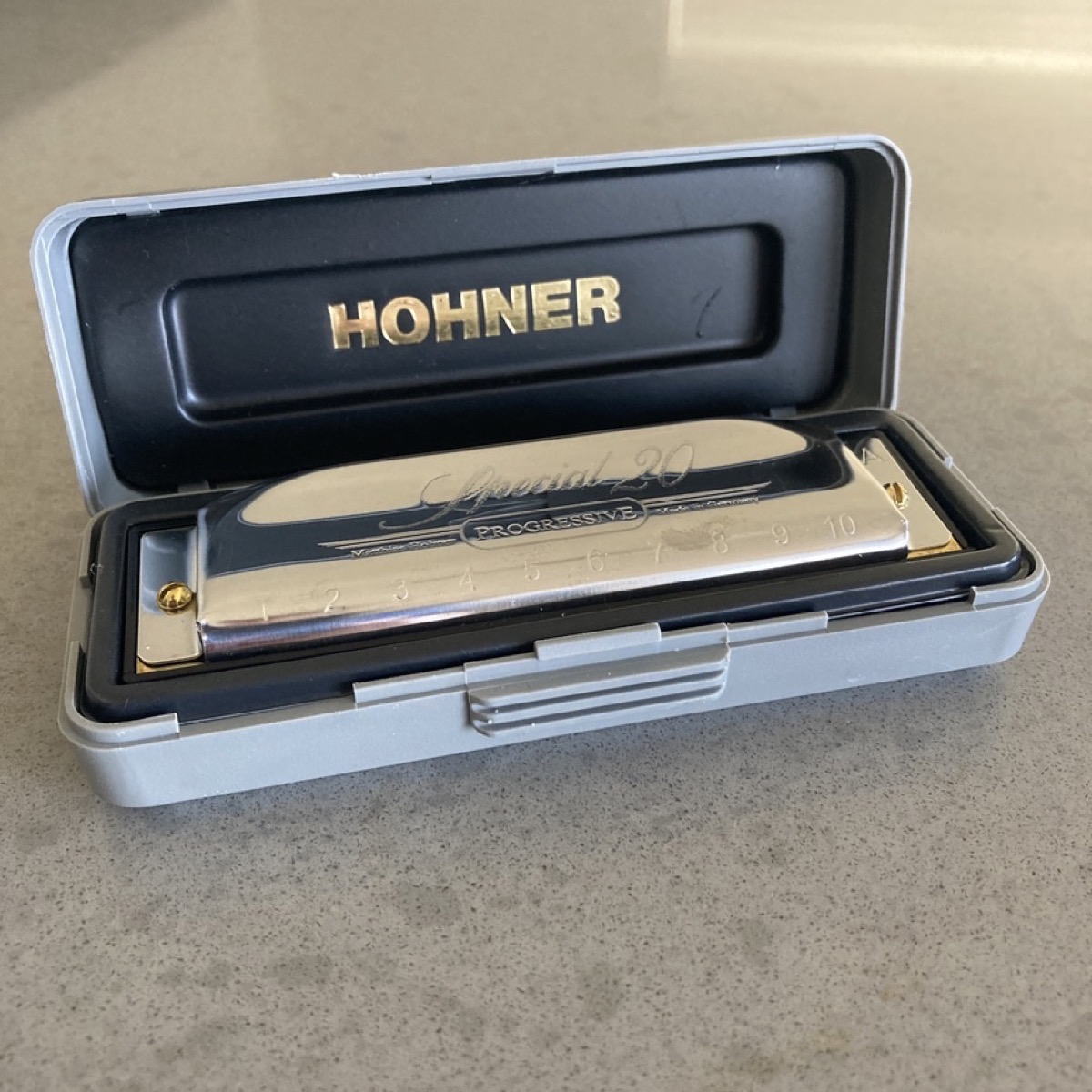 Hohner Special 20 Progressive harmonica in its case